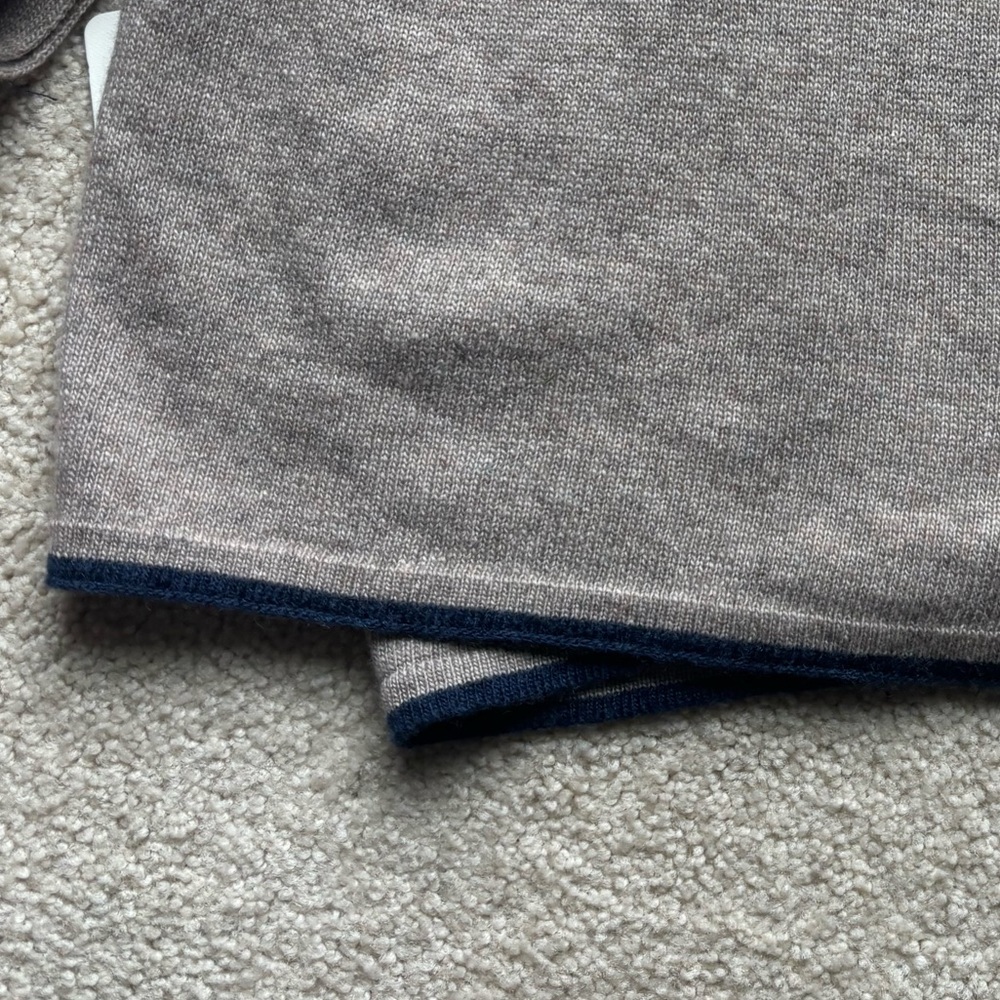 Avoca Ireland cashmere Wool Button Wrap Shawl • Beige w/ Navy Trim - Picture 7 of 10
